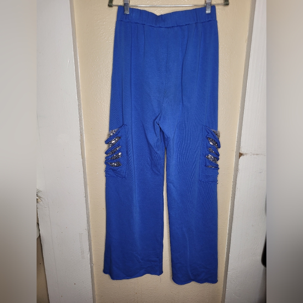 Veil pants dance wide leg sequin cargo pokets blue Size small Womens